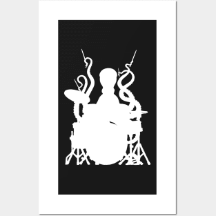 Octopus plays drums white version Posters and Art